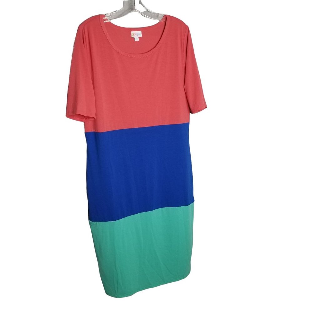 LuLaRoe NWT Size XL Dress Julia Beachy Stripe Color Block T-Shirt Jersey Knit - Picture 1 of 5